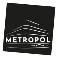Das Logo des Kino Metropol, weiße Schrift auf schwarzem Untergrund